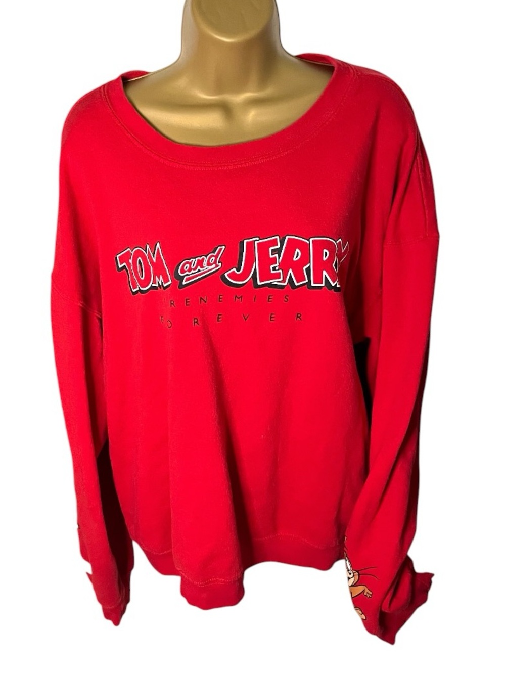 Tom and Jerry Graphic Sweatshirt Cartoon Crewneck Pullover Red XL